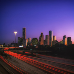 Houston, Texas street at sunset