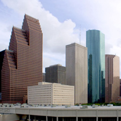 The multicolored Houston skyline